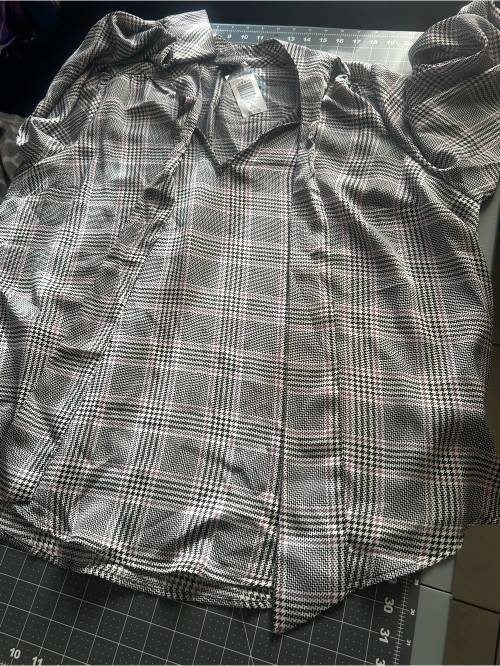 torrid Black and White Plaid Tie-Neck Blouse